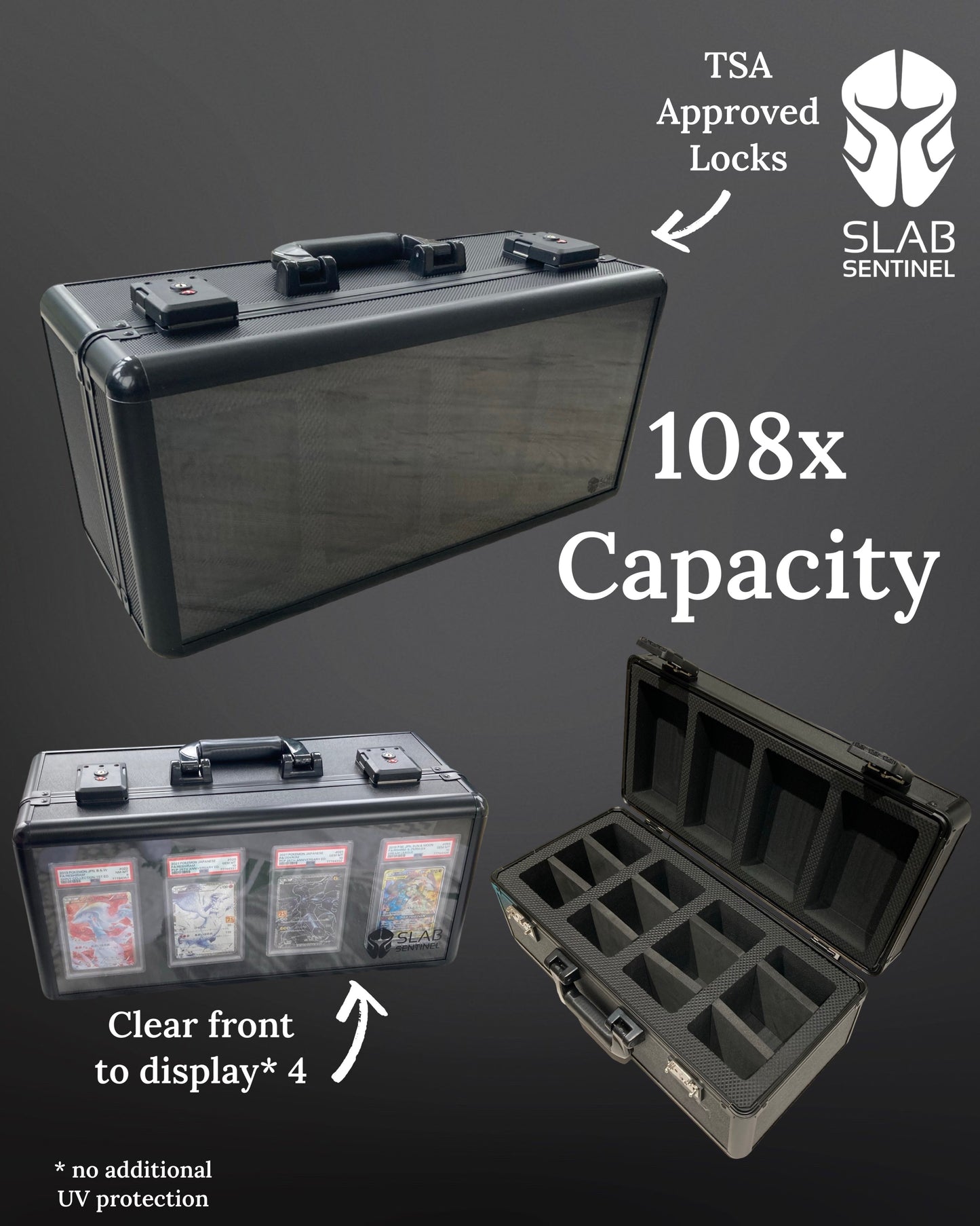 108x PSA or 90x CGC ACE Capacity 4-row Storage Case with display for Graded Cards